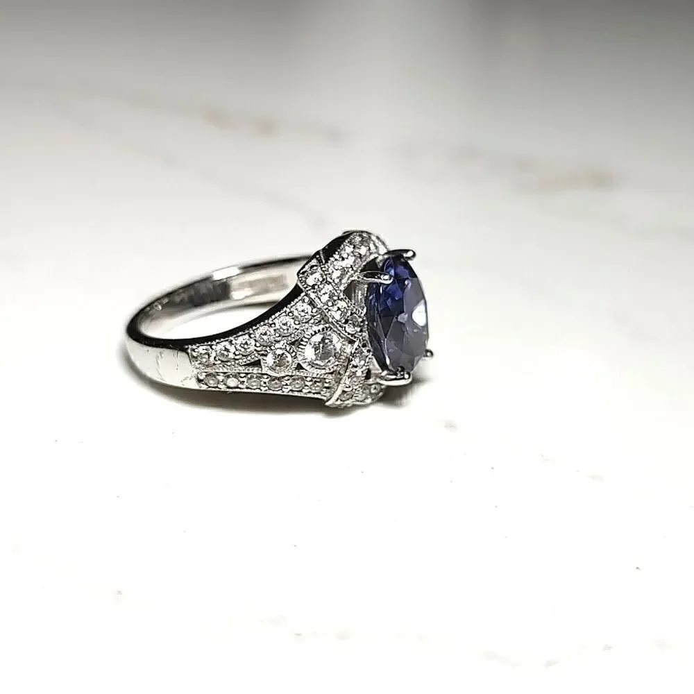 925 Silver Cubic Zirconia Amethyst Ring Stamped
